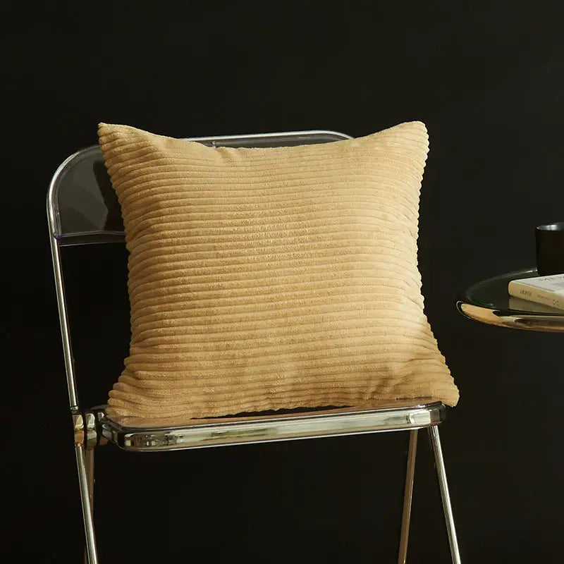 Grayish Yellow Set of 4 Corduroy Pillow Covers - Solid Color Minimalist Throw Cushion Covers - 45x45cm (Pillow Inserts