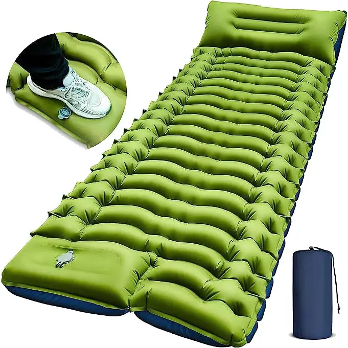 Green 190cm Ultra-Light Foot Pump Inflatable Camping Sleeping Pad - Furniture > Outdoor > Outdoor Furniture Accessories
