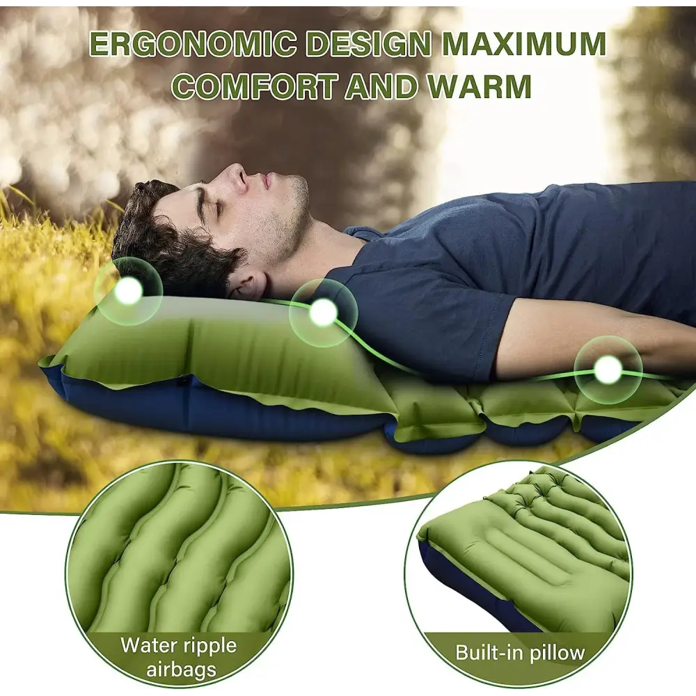 Green 190cm Ultra-Light Foot Pump Inflatable Camping Sleeping Pad - Furniture > Outdoor > Outdoor Furniture Accessories