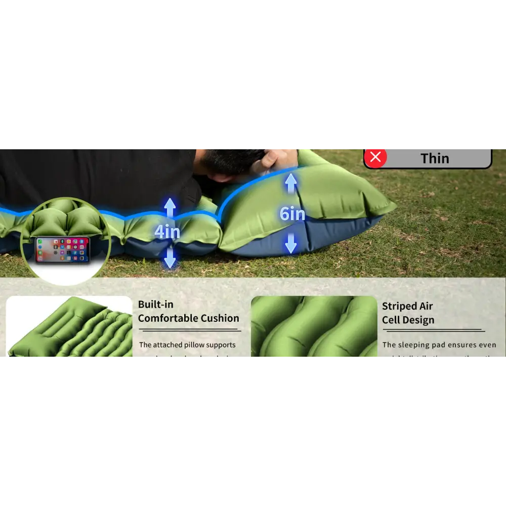 Green 190cm Ultra-Light Foot Pump Inflatable Camping Sleeping Pad - Furniture > Outdoor > Outdoor Furniture Accessories