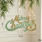 Green and Gold Glitter Merry Christmas Hanging Ornament -Festive Holiday Decoration 5 pieces - Occasions > Christmas >