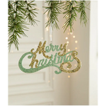 Green and Gold Glitter Merry Christmas Hanging Ornament -Festive Holiday Decoration 5 pieces - Occasions > Christmas >
