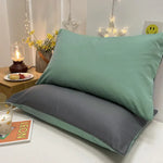 Green And Grey Washed Cotton Pillowcase Set - Solid Color Simple Two-Tone Design 48x74cm (Pair) - Home & Garden >