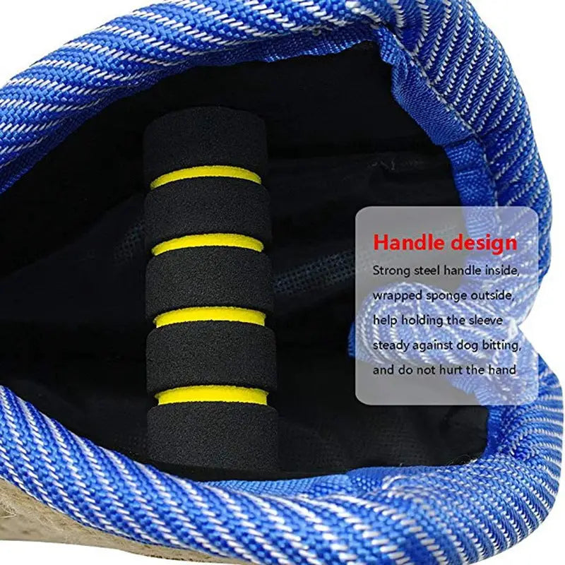 Green and Khaki Heavy Duty Jute Dog Bite Pillow - Professional Training Tug Toy with 3 Handles for Schutzhund K9