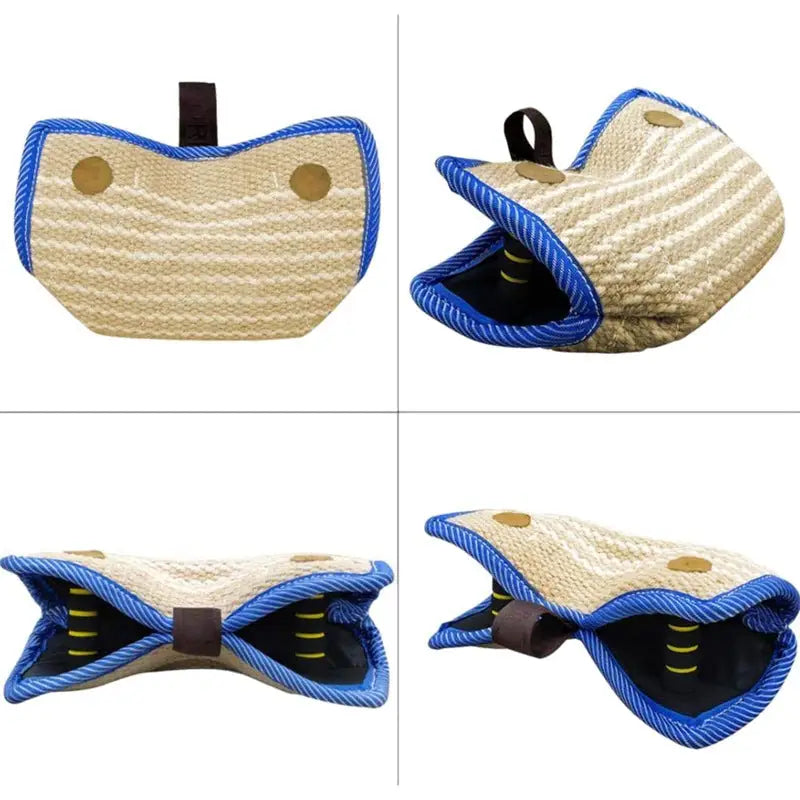 Green and Khaki Heavy Duty Jute Dog Bite Pillow - Professional Training Tug Toy with 3 Handles for Schutzhund K9