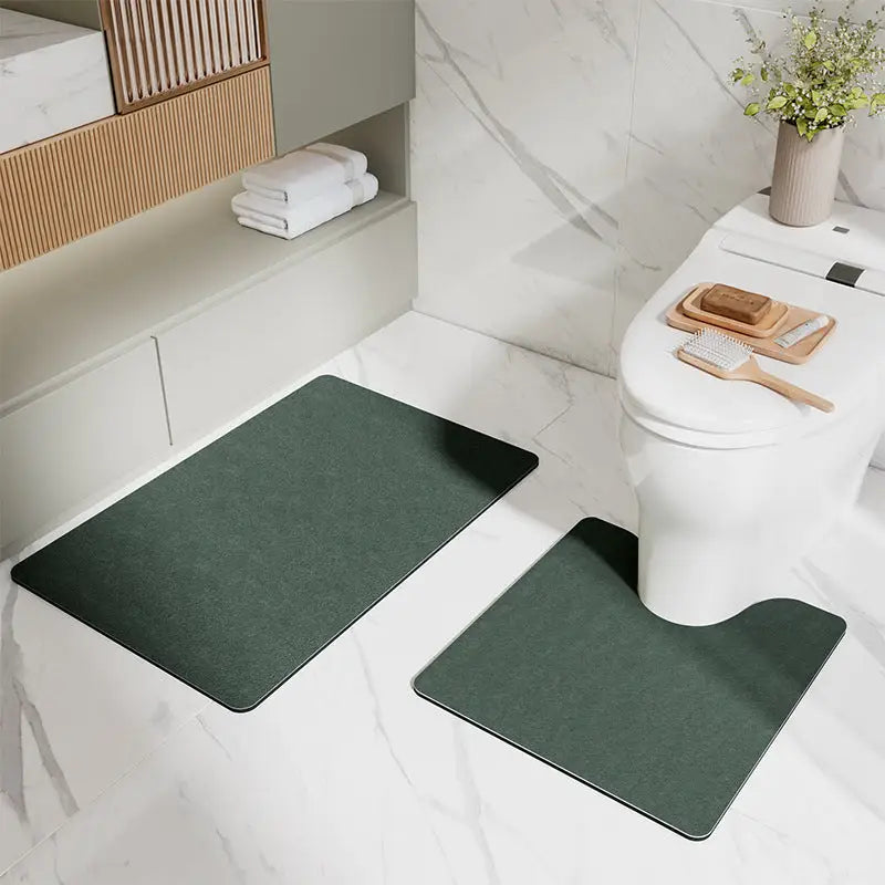 Green Bathroom Floor Mat Set - U-Shaped Toilet Mat 50*50cm & Rectangular 40x60cm Mat for Bathroom - Home & Garden >