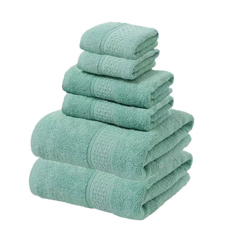 Green Blue Luxury 6-Piece 100% Cotton Towel Set - 2 Bath Towels 2 Hand Towels 2 Face Towels - Home & Garden > Bathroom