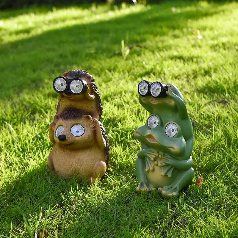 Green Charming Solar Powered Frog Figurine - Whimsical Garden Statue with LED Binocular Eyes - Home & Garden > Decor >