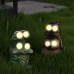 Green Charming Solar Powered Frog Figurine - Whimsical Garden Statue with LED Binocular Eyes - Home & Garden > Decor >