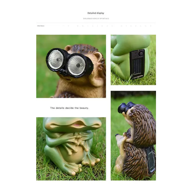 Green Charming Solar Powered Frog Figurine - Whimsical Garden Statue with LED Binocular Eyes - Home & Garden > Decor >