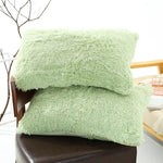 Green Faux Fur Pillowcase Set - Crystal Velvet Plush Throw Pillow Covers Bedding Accent (50x70cm Pair) - Home & Garden
