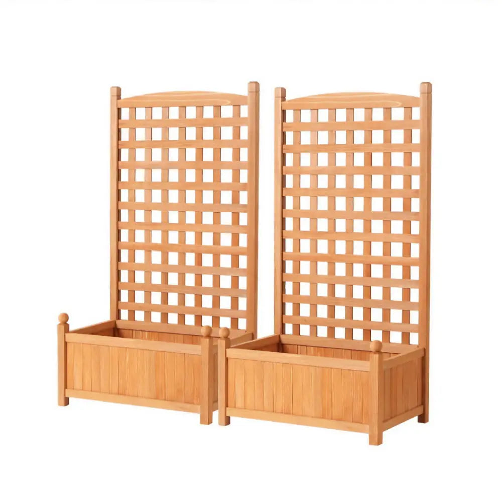 Green Fingers 2X Garden Bed Wooden 64x35x115cm Planter Raised Box Container Trellis - Home & Garden > Garden Beds >