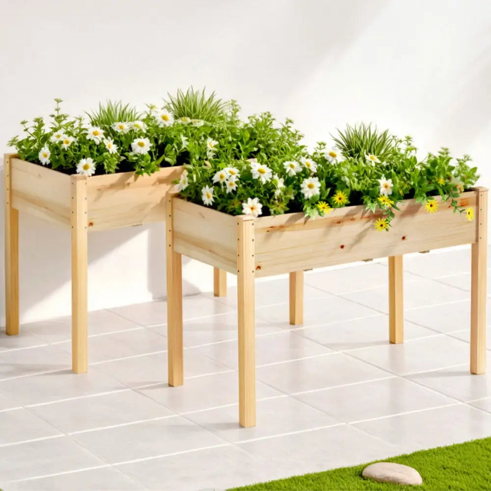 Green Fingers Raised Garden Bed 2x Elevated 120x60x80cm Wooden Planter Box Container - Home & Garden > Garden Beds >