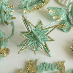 Green Glitter 3D Star Ornament with Gold Accents -Hanging Christmas Decoration 5 pieces - Occasions > Christmas >