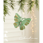 Green Glitter Butterfly Christmas Ornament with Gold Accents - Hanging Holiday Decoration 5 pieces - Occasions >