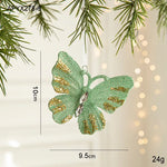 Green Glitter Butterfly Christmas Ornament with Gold Accents - Hanging Holiday Decoration 5 pieces - Occasions >