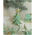 Green Glitter Christmas Tree Ornament with Gold Star Top - Hanging Festive Decoration 5 pieces - Occasions > Christmas