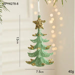Green Glitter Christmas Tree Ornament with Gold Star Top - Hanging Festive Decoration 5 pieces - Occasions > Christmas