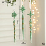 Green Glitter Icicle Christmas Ornaments with Star Tops - Set of 3 Hanging Decorations（5 set in total） - Occasions