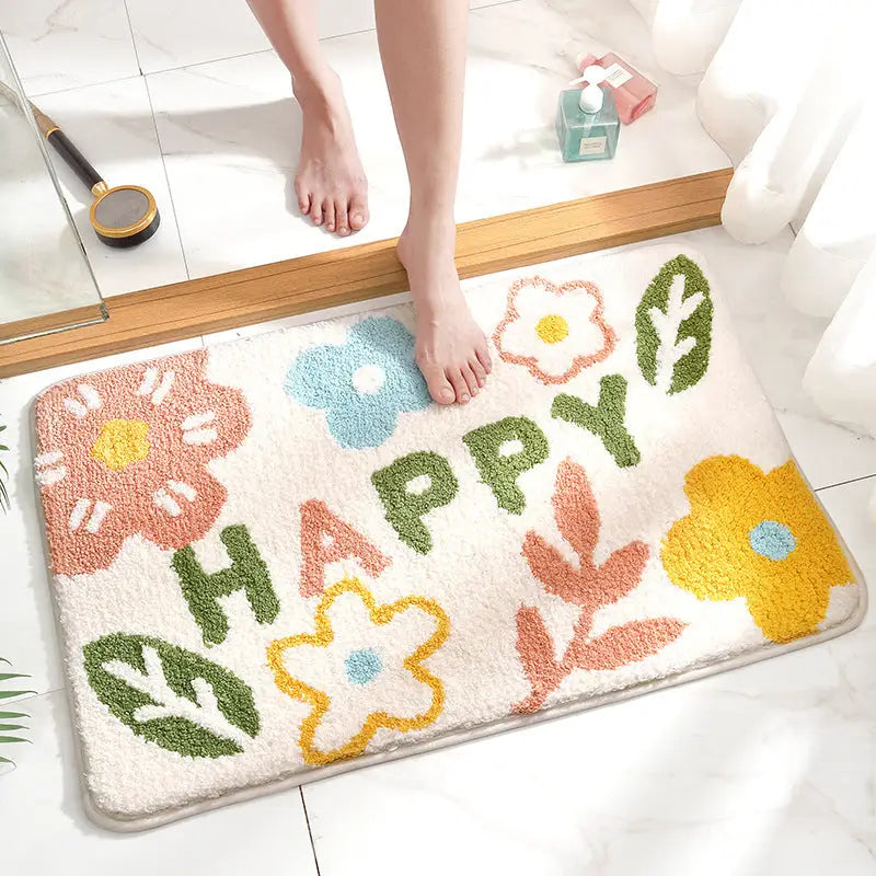 Green Happy Bath Mat - Super Absorbent Non-Slip Bathroom Floor Mat - 40x60cm - Home & Garden > Bathroom Accessories >