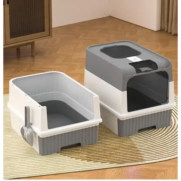 Green Large Enclosed Cat Litter Box with Drawer and Scoop-Odor Control Removable Tray Easy Clean Design - Pet Care >