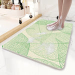 Green Leaves Pattern PVC Non-Slip Bath Mat 50x80cm - Shower Drain Hole Design Soft & Quick-Dry Bathroom Rug - Home &