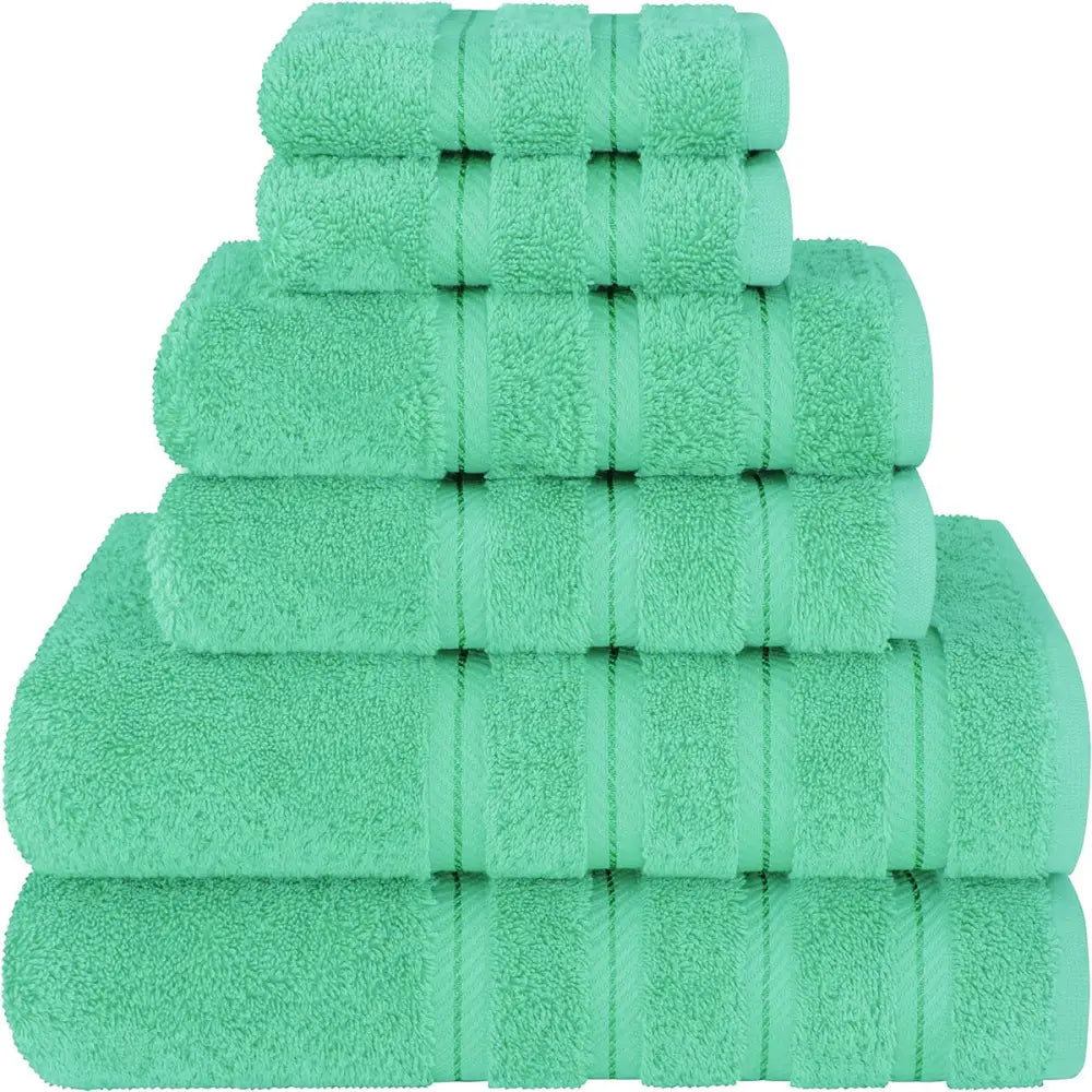 Green Luxury 6-Piece Combed Cotton Towel Bale Set - Ultra Soft & Absorbent Bath Hand Face Towels - Home & Garden >