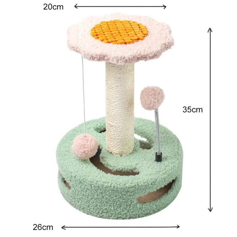 Green-pink Interactive Cat Scratching Post with Playful Ball Toys Flower Design - 35cm Height 26cm Base - Pet Care >