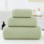 Green Premium 3-Piece Waffle Weave Cotton Towel Set - Lightweight Quick-Dry & Absorbent - Bath Hand Face Cloth - Home &