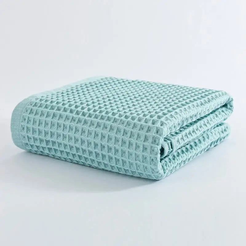 Green Pure Cotton Waffle Weave Bath Towel - Soft Absorbent & Extra Large 70x140 cm for Home Use - Home & Garden >