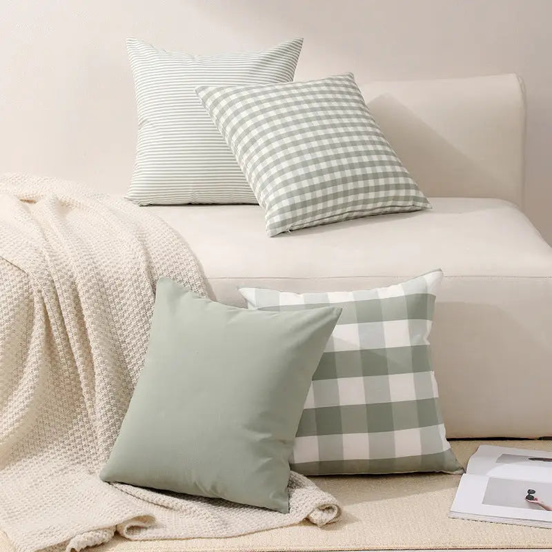 Green Solid Color Set of 2 Decorative Cushion Covers - 45x45cm Soft Polyester (Inserts Not Included) - Home & Garden >