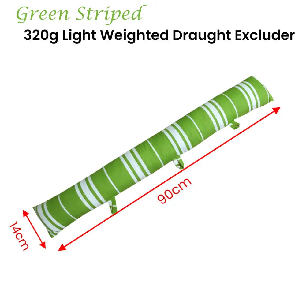 Green Striped 320g Light Weight Draught Excluder 90 x 14 cm - Home & Garden > Decor