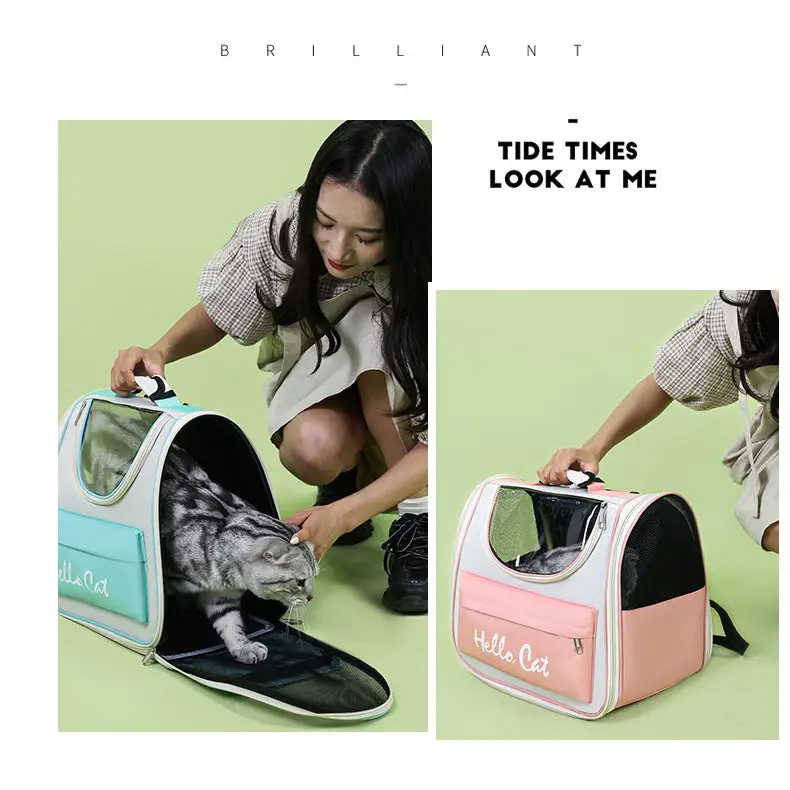 Green Transparent Pet Carrier Backpack for Cats and Small Dogs - Pet Care > Cat Supplies > Cat Carriers & Crates