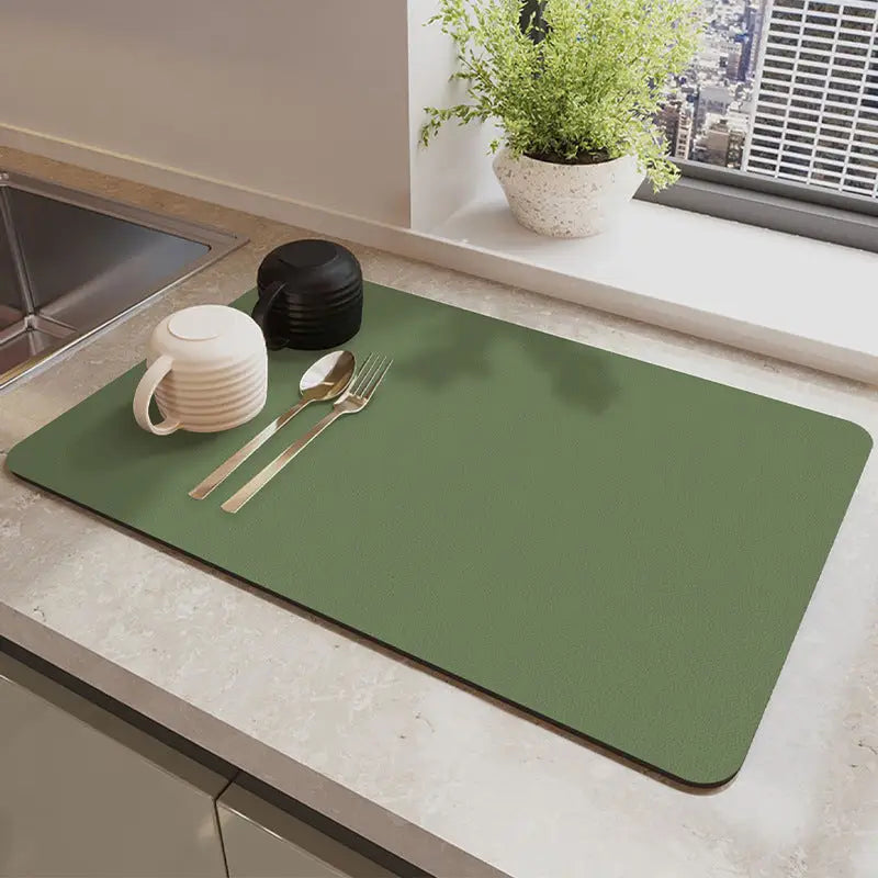 Green Waterproof Quick-Dry Kitchen Mat - Non-Slip Rubber Base Absorbent Technology Fabric 4mm Thick - Home & Garden >