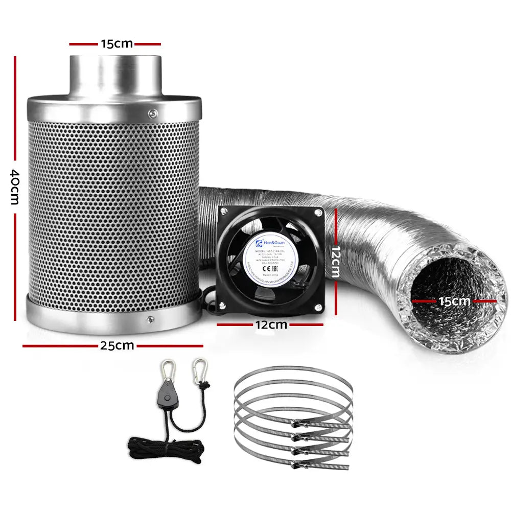 Greenfingers 6’’Ventilation Kit Fan Hydroponics Grow Tent Kit Carbon Filter Duct,Greenfingers 6’’Ventilation