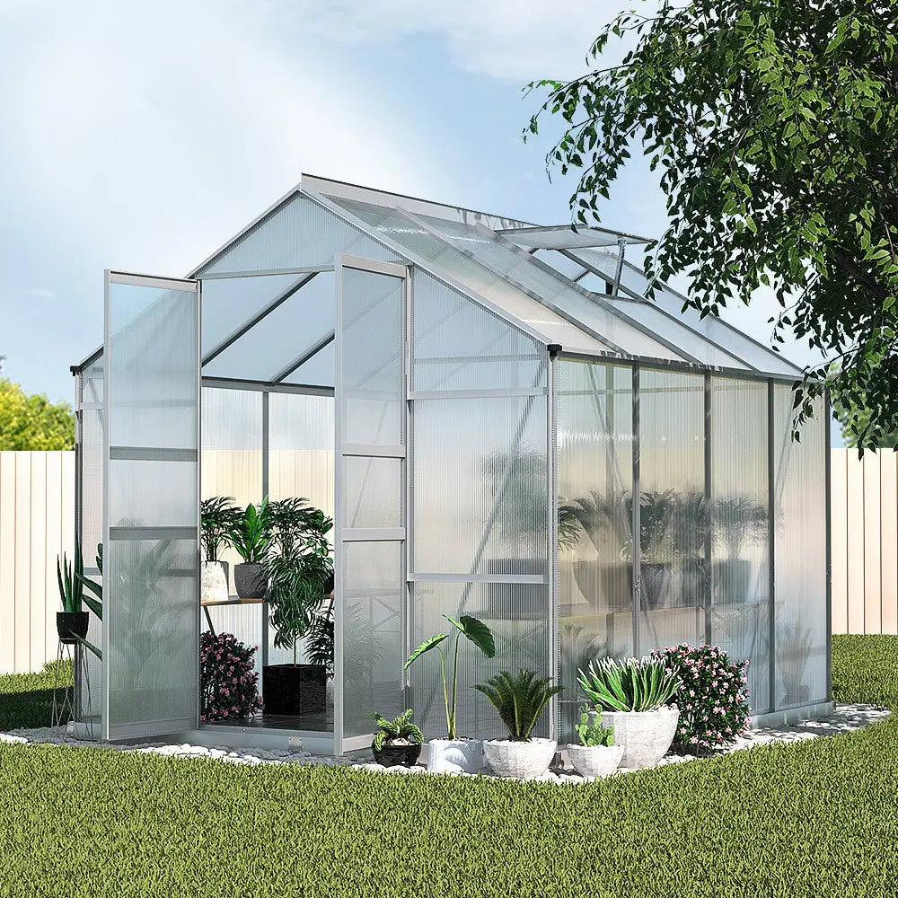 Greenfingers Aluminium Greenhouse Green House Polycarbonate Garden Shed 2.4x2.5M - Home & Garden > Green Houses