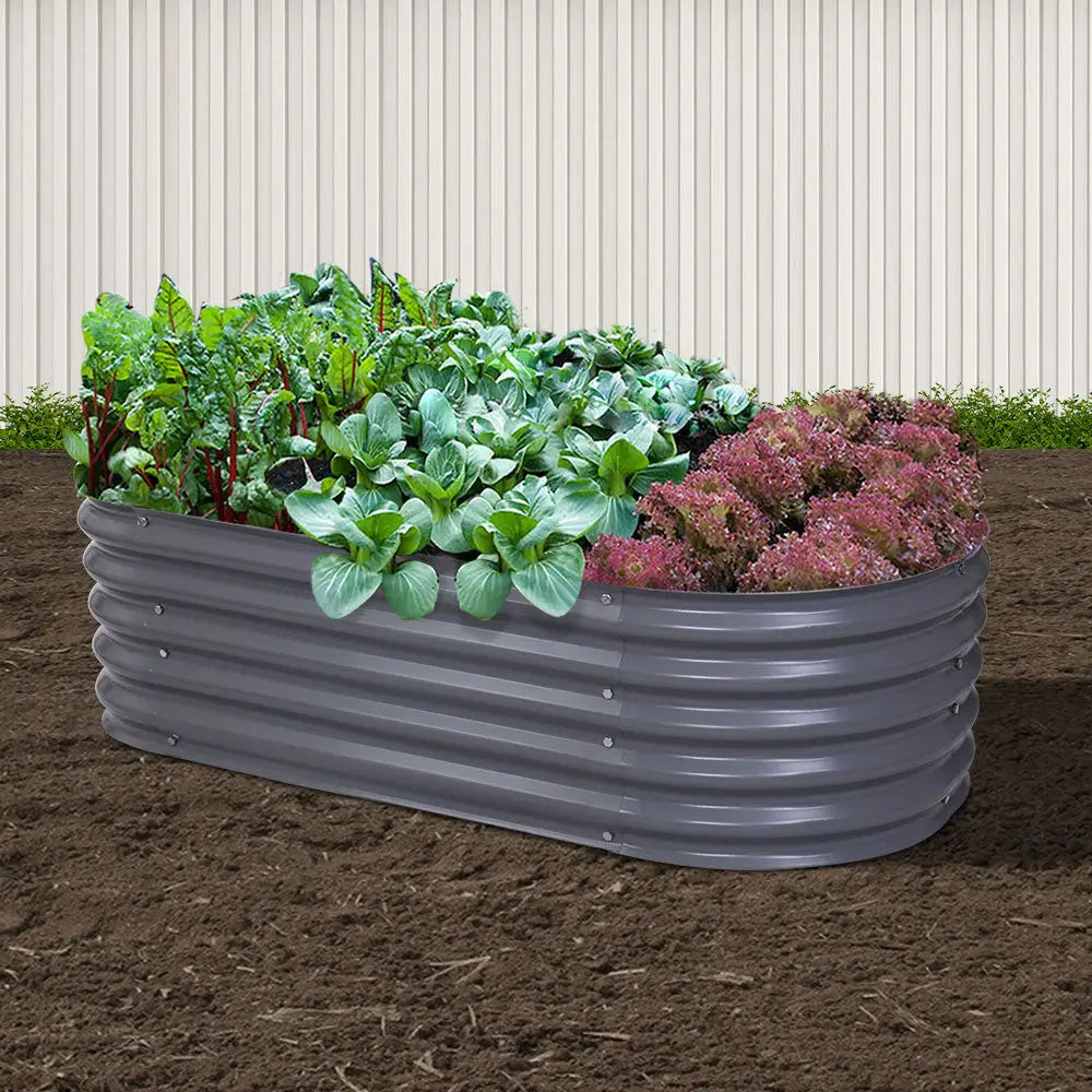Greenfingers Garden Bed 160X80X42cm Oval Planter Box Raised Container Galvanised - Home & Garden > Garden Beds
