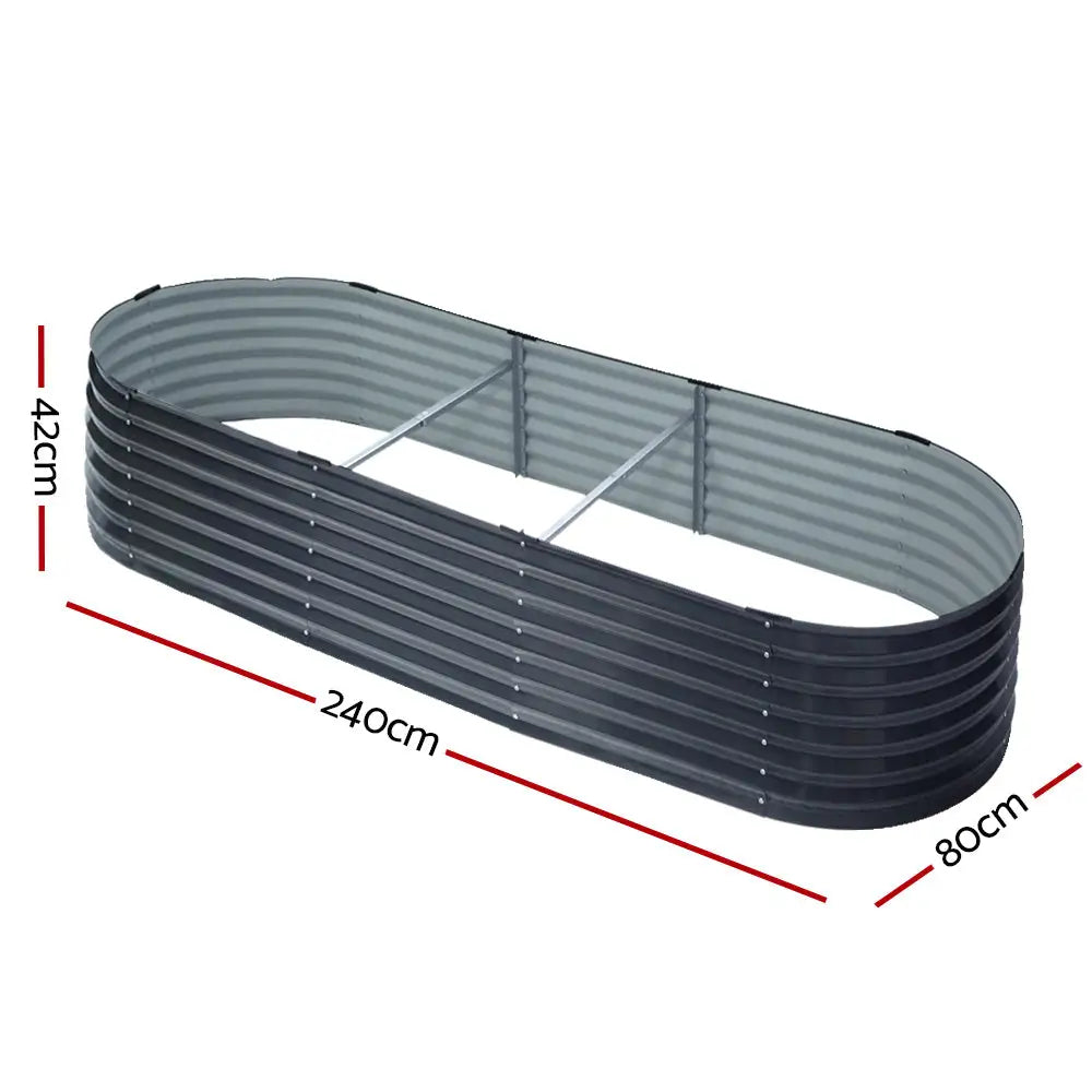 Greenfingers Garden Bed 240X80X42cm Oval Planter Box Raised Container Galvanised - Home & Garden > Garden Beds