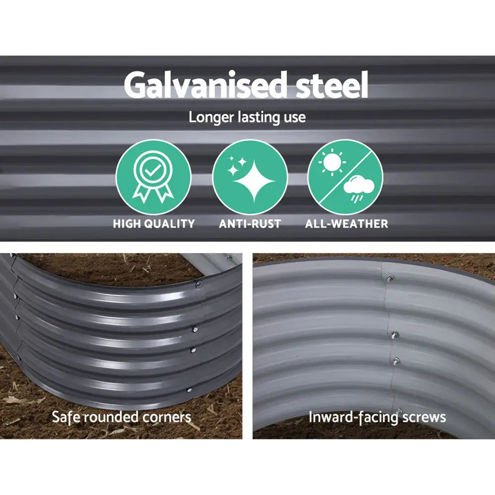 Greenfingers Garden Bed 240X80X42cm Oval Planter Box Raised Container Galvanised - Home & Garden > Garden Beds