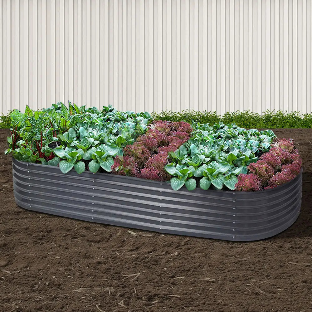Greenfingers Garden Bed 240X80X42cm Oval Planter Box Raised Container Galvanised - Home & Garden > Garden Beds