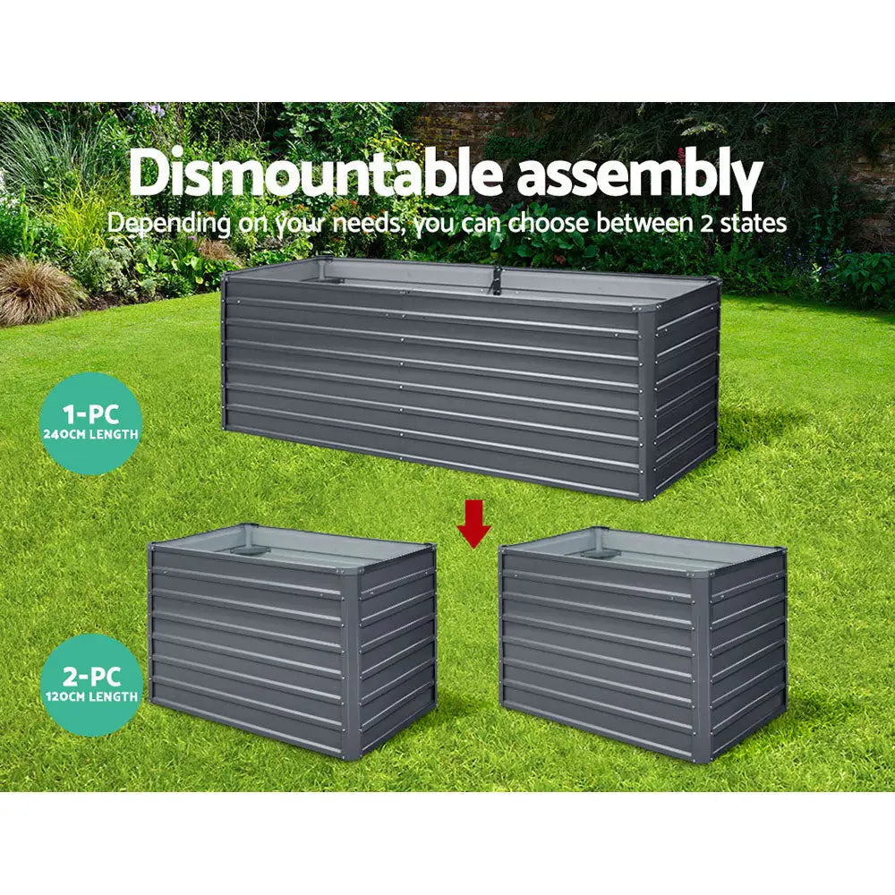 Greenfingers Garden Bed 240x80x77cm Planter Box Raised Container Galvanised Herb - Home & Garden > Garden Beds