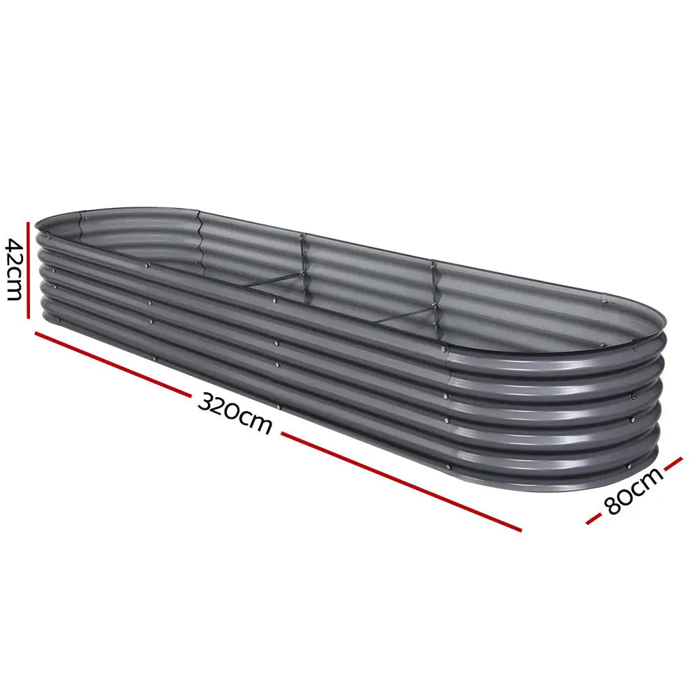 Greenfingers Garden Bed 320X80X42cm Oval Planter Box Raised Container Galvanised - Home & Garden > Garden Beds