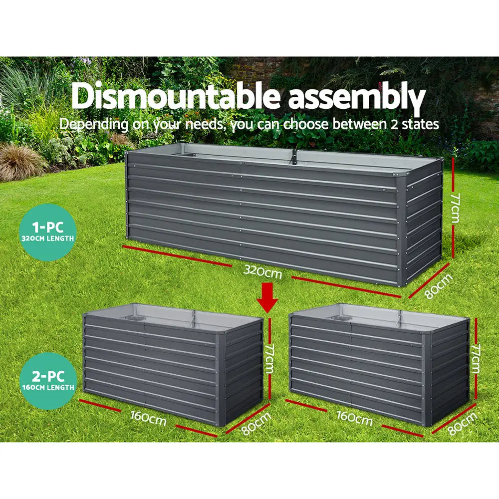 Greenfingers Garden Bed 320x80x77cm Planter Box Raised Container Galvanised Herb - Home & Garden > Garden Beds