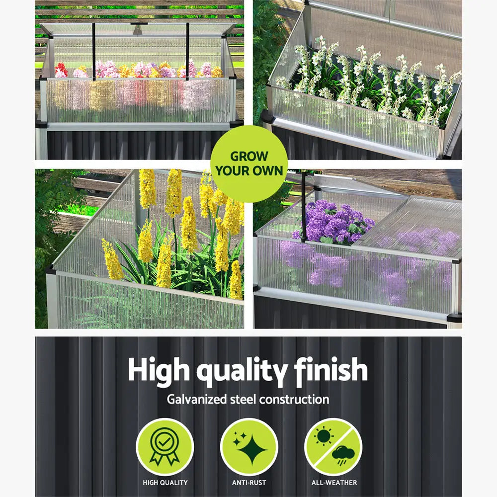 Greenfingers Garden Bed 80x49x74cm Greenhouse Planter Box Raised Galvanised Herb - Home & Garden > Garden Beds
