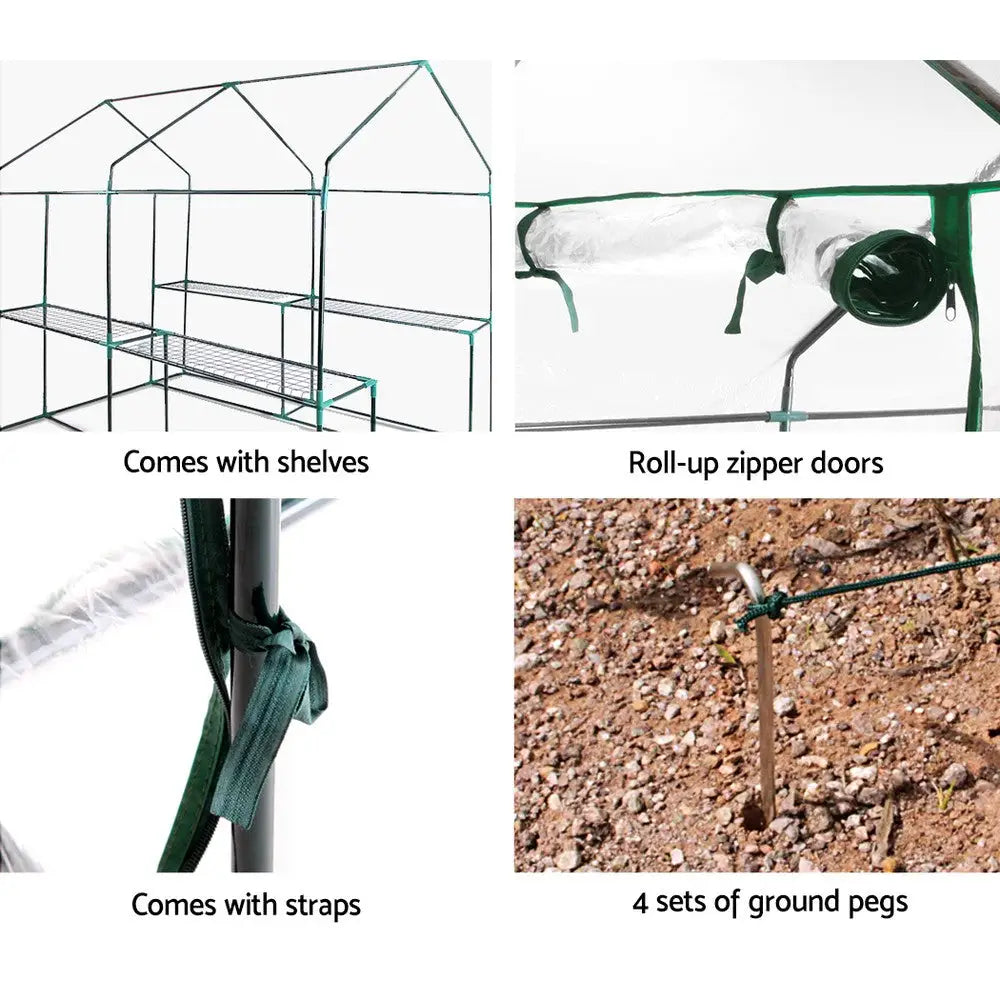 Greenfingers Greenhouse 1.2x1.9x1.9M Walk in Green House Tunnel Clear Garden Shed 4 Shelves - Home & Garden >