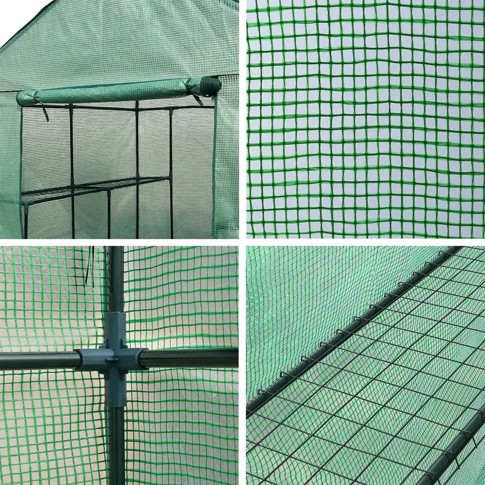 Greenfingers Greenhouse 1.4x1.55x2M Walk in Green House Tunnel Plant Garden Shed 8 Shelves - Home & Garden > Green
