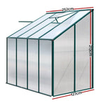 Greenfingers Greenhouse 2.52x1.27x2.13M Lean-to Aluminium Polycarbonate Green House Garden Shed - Home & Garden > Green