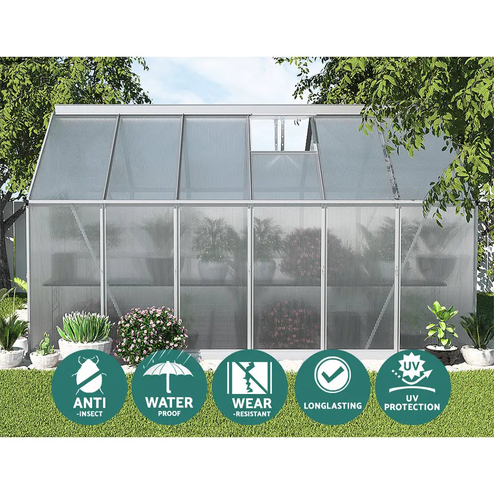 Greenfingers Greenhouse 3.6x2.5x1.95M Aluminium Polycarbonate Green House Garden Shed - Home & Garden > Green Houses