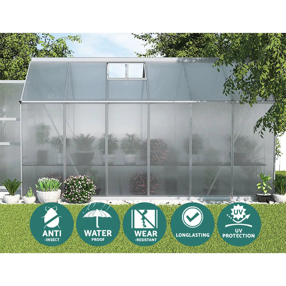 Greenfingers Greenhouse 3.7x2.5x2.26M Double Doors Aluminium Green House Garden Shed - Home & Garden > Green Houses