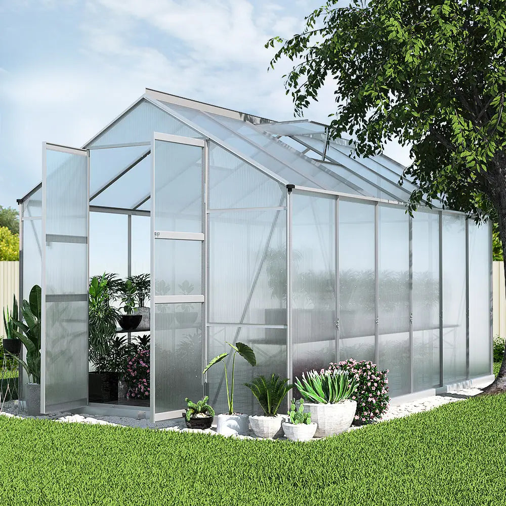Greenfingers Greenhouse 3.7x2.5x2.26M Double Doors Aluminium Green House Garden Shed - Home & Garden > Green Houses